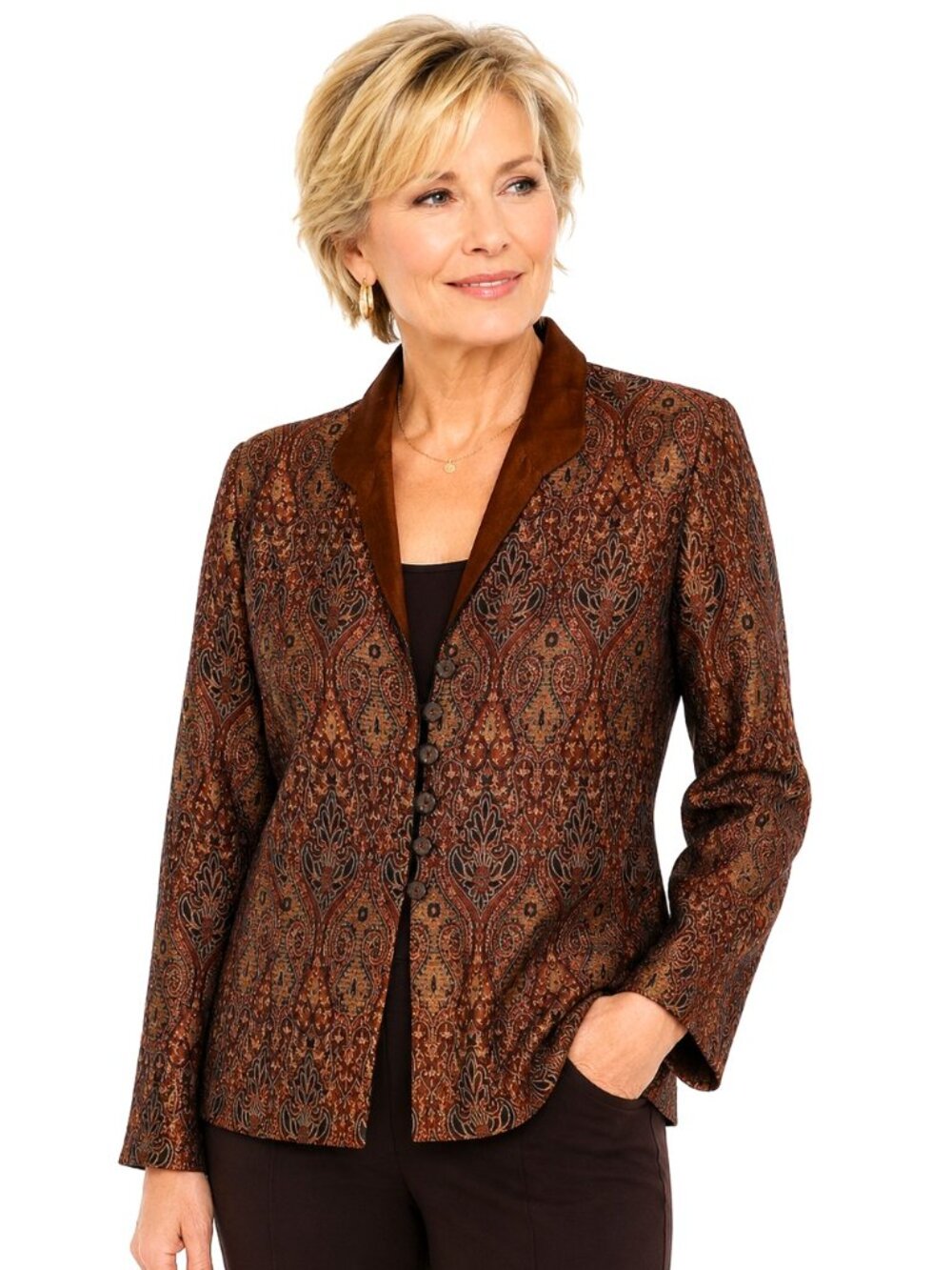 Anu Copper Brown Brocade Silk Jacket